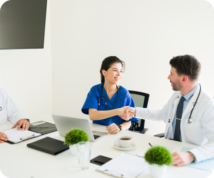 medical staff conversing about how to best serve their patients